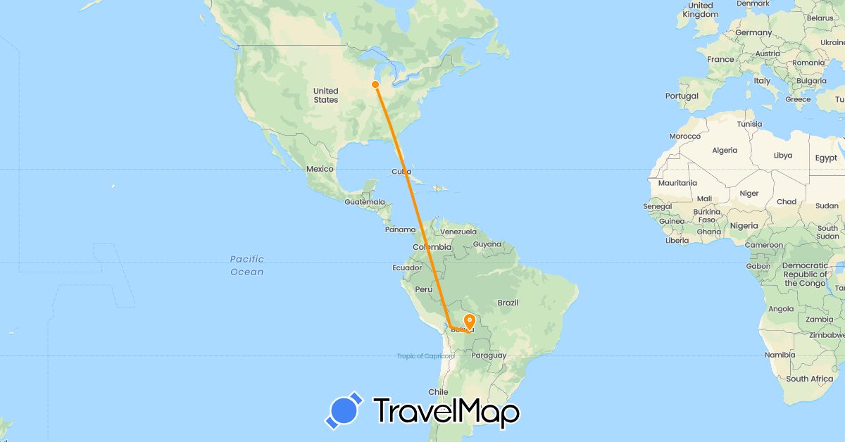 TravelMap itinerary: driving, hitchhiking in Bolivia (South America)